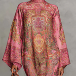 Long Sleeves Loose Contrast Color Printed Mock Neck Midi Dresses