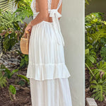 OFF WHITE MAXI DRESS WITH LACE TOP AND BACK BOW