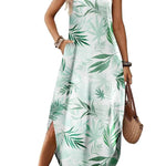 Casual V-neck halter slit bohemian beach resort maxi dress