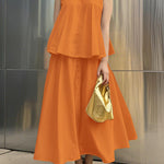 A-Line Loose Pleated Pockets Solid Color Skirts Bottoms