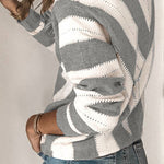 V Neck Stripe Color Block Loose Oversized Pullover Sweater