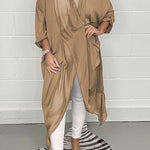 Fashionable all-match thin silk loose V-neck design solid color top