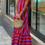 Casual Red Striped Loose Backless Long Dress