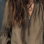 Boho Ruffled Cuff Half-Zip Blouse
