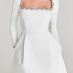 Endless Celebration Velvet Jewel Embellished Trim Long Sleeve Pocketed Mini Dress
