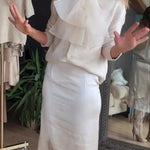 Orozco Knit Organza Bow Button-down Long Sleeve Loose Cardigan