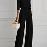 High Waisted Straight Leg Pleated Solid Color Split-Joint Pants Trousers