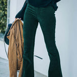 High Waist Slim Micro Corduroy Elastic Waist Lounge Pants