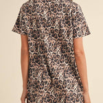 Brown Leopard Print Short Sleeve Pocket Mini Dress