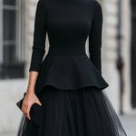 Structured Peplum Top and Layered Midi Skirt Set