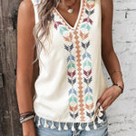 JUST BE YOU BOHO EMBROIDERED TASSEL SLEEVELESS TOP - 4 COLORS