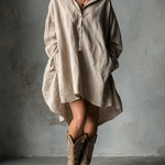 Women's Fashion Loose Cotton And Linen Button Lapel Mini Dress