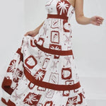 Elegant Ruffled With Floral Print Maxi Dress