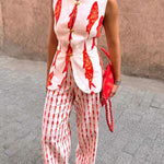 Good Luck Linen Blend Koi Pattern Metal Buttons Waisted Vest