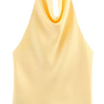 Chic Halter Cowl Neck Sleeveless Satin Top