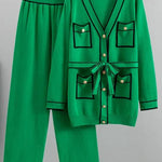 Elegant Color Contrast Two-piece Sweater Suit