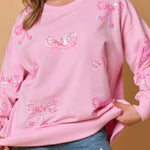 Bowknot Sequined Casual Loose Long Sleeve Sweatshirt