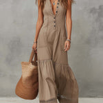 Classic Khaki Pure-Cotton Sleeveless Maxi Dress