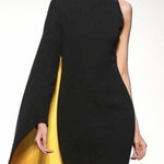 Irregularity Asymmetric Contrast Color Round-Neck Maxi Dresses