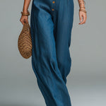 Retro Tencel Denim Shirt-collar Straight-leg Jumpsuit
