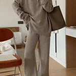 Casual Lapel Sweater and Wide-leg Pants Two-piece Suit