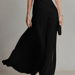 Women's Black Stretch Jersey Dress With Deep V-Neck & Twist-Front Detail, Timeless Luxe-Romantic Style Dress