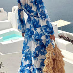 Island Girl Floral Print V-neck Long Sleeve Tie Slit Holiday Maxi Dress