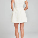 Exquisite and Playful Tweed Fabric Pearl Trim Short Sleeve Pocketed Mini Dress