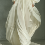 Women's Ivory White Chiffon Off-the-shoulder Long Dress
