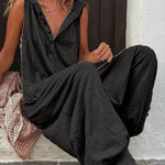 Hooded Loose Buttoned Solid Color V-neck Jumpsuits