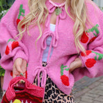 Cherry Embroidered Cardigan Sweater