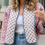 Printed Reversible Quilted Cardigan Jacket with Color Matching Small Cotton-padded Jacket