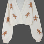 Fashionable Cookie Man Pattern Short Casual Knitted Cardigan