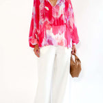 New autumn and winter temperament V-neck printed long-sleeved shirt