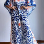 Blue bell sleeve printed loose dress