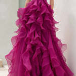 Strapless Magenta Ruffled Ball Gown