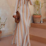 Handmade crocheted hollow low-cut V-neck slit long dress