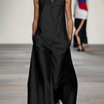 Loose Sleeveless Pockets Solid Color Lapel Jumpsuits