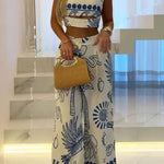 Elegant And Unique Ethnic Print Suspender Top And Wide-Leg Pants Set