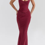 Neck Wrapped Strapless Corset Bodycon Maxi Skirt 2pcs Set-Blue