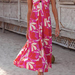 Halterneck Print Berry Lotus Midi dress