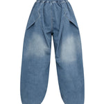 Loose Elasticity Pockets Solid Color Jean Pants Bottoms Trousers
