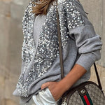 V-shaped sequined embellished pullover sweatshirt top