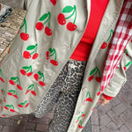 Fashion Fruit Print Long Coat Cherry Trench Coat