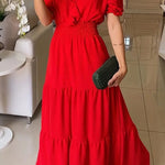 Admit Your Feelings Off Shoulder Smocked Waist Maxi Dress
