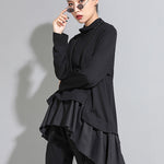 High-Low A-Line Falbala Split-Joint Split-Back High-Neck T-Shirts Tops