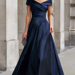 Navy Off-the-Shoulder Satin  Gown