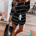 Margovil Oxygen Off Shoulder Beauty Striped Jumpsuit