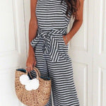 Margovil Sleeveless Knot Waist Wide Leg Striped Jumpsuit