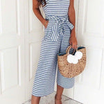 Margovil Crewneck Sleeveless Bow Knot Wide Leg Striped Jumpsuit